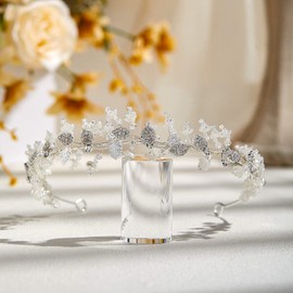 AW BRIDAL Silver Tiara for Women Flower Crown For Wedding Headband Bridal Headpieces for Wedding Day Hair Accessories for Brides(Silver)