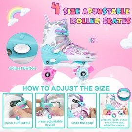 PLIIMONA Girls Roller Skates, 4 Size Adjustable All 8 Light up Wheels Roller Skate for Boys, Beginner Kids Roller Skates Indoor Outdoor