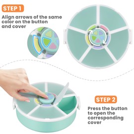 Pawtong Snack Rotator Container Reusable Snack Box with 5 Compartment Dispenser and Lid, Color Matching Opening Lid, BPA and PVC Free, for Home, School, Travel (2 Pack- Green)