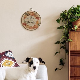 TLESKE Fall Christian Bible Thanksgiving Round Wall Art Decor Framed 10x10, in Everything Give Thanks Pumpkins Canvas Wall Art Prints Artwork, 1 Thessalonians 5:18 Hanging Room Door Decor for Bedroom