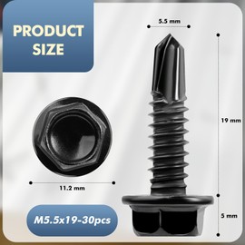 TXXATX M5.5x19 mm Self Drilling Screws for Metal 30 Pcs Hex Head Roofing Screws 410 Stainless Steel Self Tapping Screws Metal with Washers for Plastic Roof Sheet Trapezoidal Sheet Canopies Railings