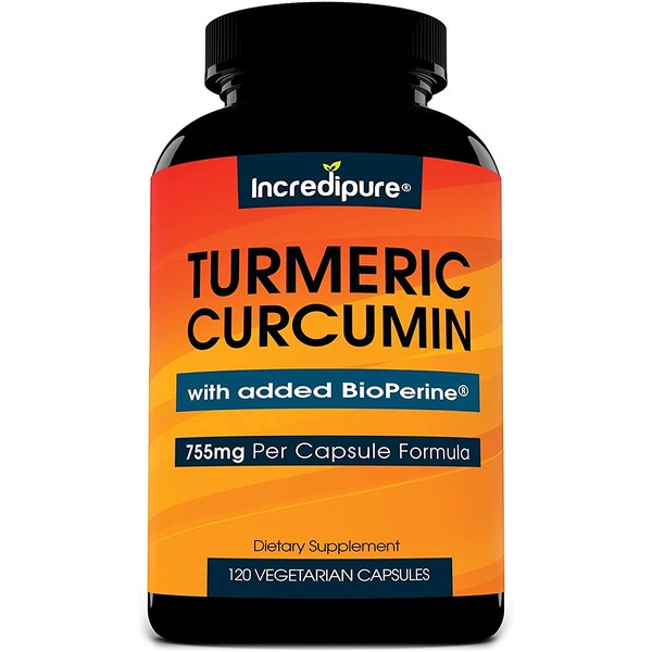 Turmeric Curcumin Supplement w/ BioPerine - 755mg Per Capsule, 120 Veggie Caps by Curcumin Incredipure