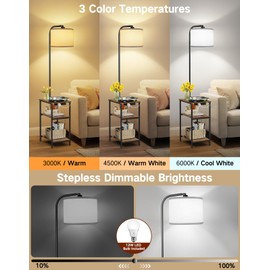 OUTONLIFE Floor Lamp with Table & Remote, Side End Table with Charging Station, Dimmable Nightstand with 3 Color Temperatures, 1-Hour Timer, 12W LED Bulb, for Living Room, Bedroom