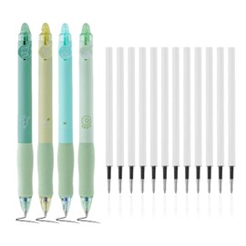 ZGDEIWGF Pack of 4 Gel Pens and 12 Black Refills, Black 0.5 mm, Retractable Gel Pens, Erasable Gel Pens, Cute Stationery, School Supplies, Student Gifts