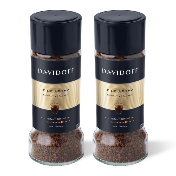 DAVIDOFF Fine Aroma Instant Coffee - Elegant and Fragrant - Medium Body with a Acidic Tang - 100% Arabica Beans - 7/12 Intensity - 2 x 3.52 oz