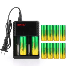 Skywolfeye 10pcs Skywolfeye 26650 Battery 3.7V Li-ion Rechargeable Cell + 4 Slot Charger