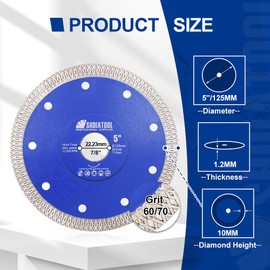 SHDIATOOL Diamond Cutting Disc Cutting Disc Turbo Mesh with X Rim Segment for Ceramic Tiles Ceramic Diameter 125 mm