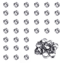 Wokape 50Pcs 10.3-12.8mm Single Ear Hose Clamps, 304 Stainless Steel PEX Pinch Clamps Cinch Rings Crimping Tool Stepless Hose Clamp for Securing Pipe Hoses and Automotive