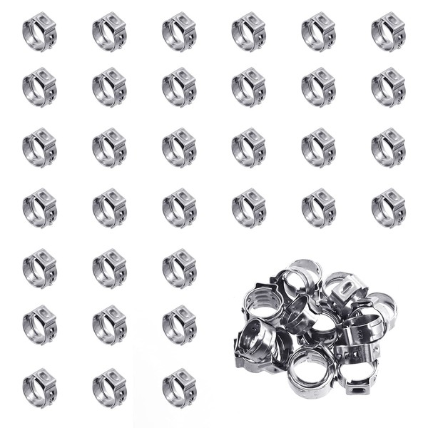Wokape 50Pcs 10.3-12.8mm Single Ear Hose Clamps, 304 Stainless Steel