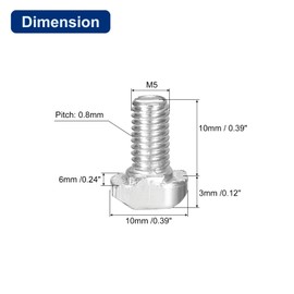 QUARKZMAN Pack of 30 T-slot bolts, M5 x 10 mm hammer head screw, T-screw insert bolt for 2020 series, T-grooves, aluminium extrusion profile, carbon steel, nickel-plated, silver