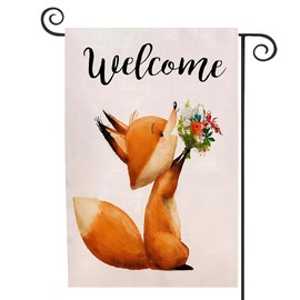 DMERBYL Welcome Garden Flag Cute Little Fox with Floral Bouqet Double Sided Decorative Small Yard Decor Flags 12 X 18 Inch