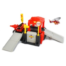 Toy Cars Two Level Parking Garage Set, Fast Helper Rescue Squad with Helicopter and Fire Truck for Kids