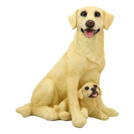 Ebros Sitting Adorable Yellow Labrador Retriever Mother with Puppy Statue 11.25" H Golden Retriever Dog Home Decor Sculpture Animal Realistic Figurine with Glass Eyes