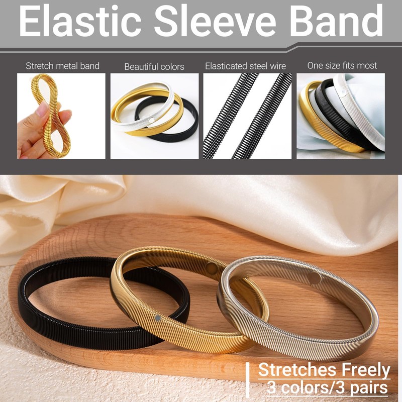 6-Pack Sleeve Holders for Women Men, Stretchy Metal Sleeve Garters,