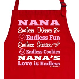 ThisWear Gifts For Nana Gifts For Grandma Nana's Endless Love Two Pocket Adjustable Bib Apron Red