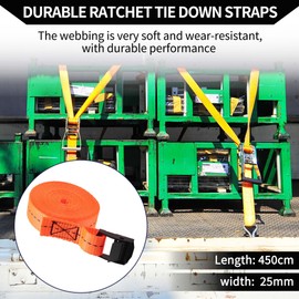 Hihaha Ratchet Tie Down Straps/Heavy Duty Tensioning Belts Motorcycle Trailer Trucks Cargo/Adjustable 250kg 1"x 15' / 4 Pcs Orange