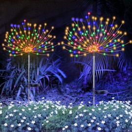 Solar Firework Light with Rainbow Tube, 120 LEDs Outdoor Solar Garden Decorative Lights IP65 Waterproof String DIY Landscape Light for Walkway Pathway Backyard Christmas Decoration  Christmas Gift - Color: Warm white, quantity: 2pac