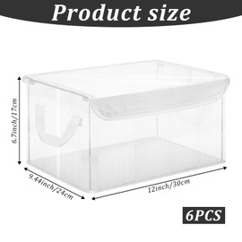 6 Pack Storage Baskets with Clear Cover for Shelves, Closet Storage Bins Shelves Decorative Collapsible Baskets with Handles for Organizing Shelves Wardrobe Office Clothing Books