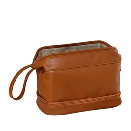 JZS Large Capacity Makeup Bag Ladies Cosmetic Bag Travel Bag with Compartments Portable PU Leather Travel Makeup Bag with Handle Brown