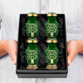 Trupoint Memorials Small Urns for Human Ashes Keepsake, Tree of Life Decorative Mini Cremation Urn for Adult Men & Women, Set of 4, Green