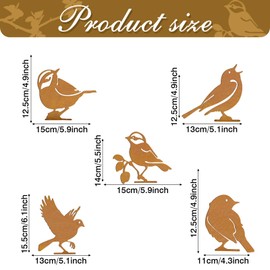 Zaruatu 5 Pcs Rusty Birds Decoration Metal Art for Fence Decorations Outdoor Lifelike Metal Birds Craft Statue Ornaments Fence Topper Decor Garden Yard Art Ornaments Bird Decor Silhouette (E Style)
