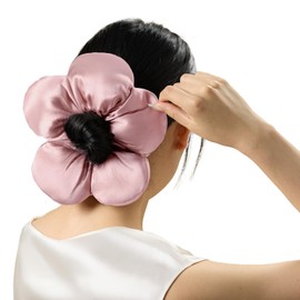 LILYSILK Womens 100% Silk Big Hair Scrunchies Silk Filled Flower Shape Elastic Hair Tie Band Ladies Giant Oversize Ponytail Holder (Rosy Pink)