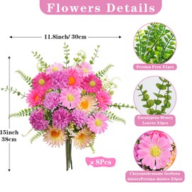 Fake Daisies, Artificial Spring Silk Flowers Cosmos Bunch Sunflowers Mixed Eucalyptus Faux Floral, Realistic Wildflowers Flower Arrangement for Home Wedding Dining Table Centerpiece Decor Cemetery