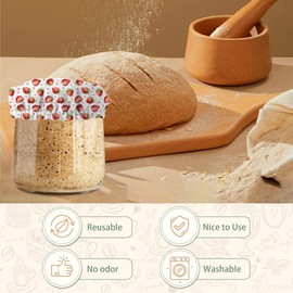 Cute Strawberry 5-Pack Cloth Covers for Sourdough Starter Jar,Cloth Jar Covers Reusable Cloth Lid Top Cover Sourdough Bowl Cover Bread Fermentation Baking Supplies for 3-4 Inch Jar Mouth