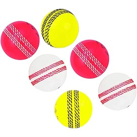 Kosma Set of 6 Wind Ball Cricket Ball | Soft Training Balls | Sports & Outdoors (2Pc White with Pink Seam, 2Pc Pink with White Seam, 2Pc Yellow with Black Seam)