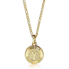 Trendsmax Initial Necklace Women Girl,Gold Plated Round Letter Y Pendant Necklace Capital Monogram Necklace Figaro Chain Necklace