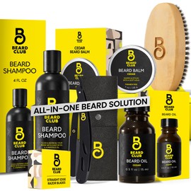 The Beard Club Beard Care Kit & Mens Grooming Kit - Essentials for a Healthier Looking, Stylish Facial Hair - Straight Edge Razor, Shampoo, Cedar Balm & Oil, and Boar Bristle Brush