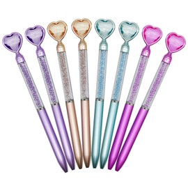 Maydahui 20 PCS Heart Shaped Ballpoint Pens Retractable Bling Rhinestones Pen Colorful Crystal Quicksand Pens Black Ink for Valentine's Day School Party Home