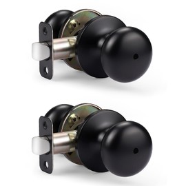 KNOBWELL 2 Pack Privacy Door Knob for Bathroom or Bedroom Door Knobs, Round Interior Door Knobs, Indoor Door Knob, Keyless Black Door Knob with Lock, Door Handle Lock for Interior Doors, Matte Black