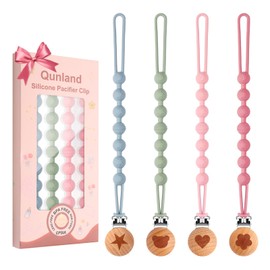 Silicone Pacifier Clip Holder for Baby Girls and Boys, 4-Pack One-Piece Soft Flexible Binky Clips Holder with Cute Texture, Newborn Baby Essentials for Teething Relief, Birthday Christmas Shower Gift