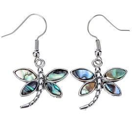 Szxc Jewelry Women Lovely Dragonfly Natural Abalone Shell Dangle Earrings (Green)