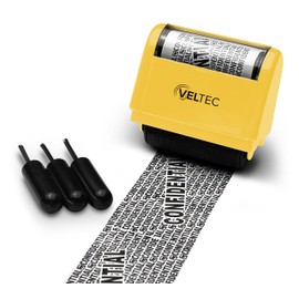 Veltec ID Protector Ink Roller - Identity Theft Protection Roller Stamp (Yellow, Stamp+3 Refills)