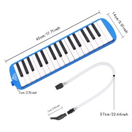 EastRock 32 Key Melodica Instrument Keyboard Soprano Piano Style with Mouthpiece Tube Sets and Carrying Bag for Beginners Adults Gift Blue