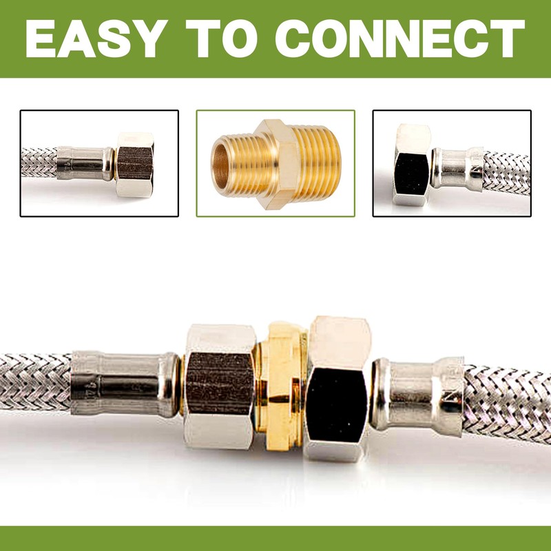 FullMayPro 2PCS Brass Pipe Fitting, Brass Hex Nipple，Reducing Connectors,3/8" NPT