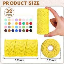 32 Rolls Macrame Cord 4 Strand 2mm x 1760 Yards Natural Cotton Macrame Rope Bulk Colored Cotton Craft Cord DIY Macrame Twine Colorful Macrame Cord for Knitting Gift Wrapping DIY Knitting Supplies