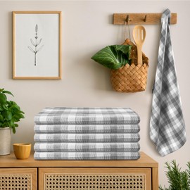Gratico Kitchen Towels Set of 6 Grey/White Checks 20x30 Inches 100% Cotton Highly Absorbent Kitchen Towels