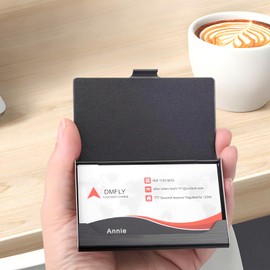 Stainless Steel Business Card Holder, Slim Business Card Holder for Professionals, Buckle Style, Closed Business Card Holder, Black Business Card Holder, Card Case for Business Cards, black, Classic