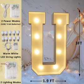 Ledido Marquee Light Up Letters, 3FT Marquee Letters Large Light Up Letters for Birthday Baby Shower Wedding Graduation Decorations, Mosaic Letters Large Marquee Letters for Party Decorations Letter U