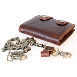Glazed Genuine Leather Biker's Wallet with RFID (Data Protection), Two Buckles and a Metal Chain