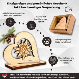 sagl.tirol holzmanufaktur Pine heart on base with engraving (Edelweiß)