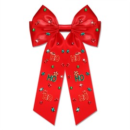 Christmas Hair Bows for Women Christmas Bow Tree Hair Bow Clips Jeweled Big Red Green Hair Bows Long Tail Satin Holiday Hair Ribbons Christmas Accessories Costume Outfits Gifts (Pattern V)