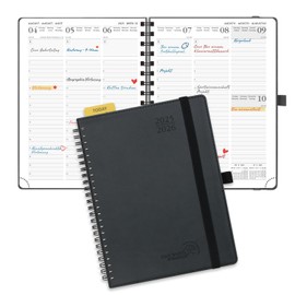 POPRUN Calendar 2025 2026 Weekly Planner (Aug.2025-Dec.2026) Ring Binder with Soft Cover, Approx. A5 (22 x 16.5 cm), 17-Month Diary 1 Week 2 Pages with FSC® Certified Paper - Black