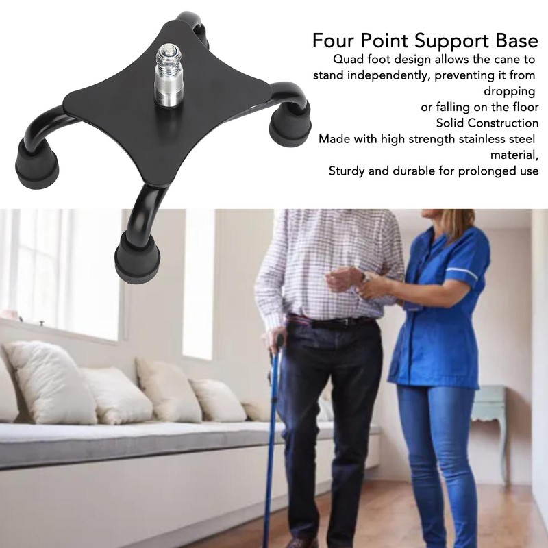 Walking Cane Quad Foot Stainless Steel High Stability Four Point
