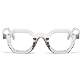 JOVAKIT Retro Octagon Frame Glasses for Women Men Vintage Polygon Non-prescription Clear Lens Eyeglasses (Transparent Grey)