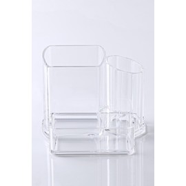 2pcs Three Hole Pen Holder Drawer Silverware Organizer Cutlery Portable Makeup Brush Holder Make up Brush Holder Lip Liner Organizer (transparent, 13.4 * 9.6 * 10.8cm)