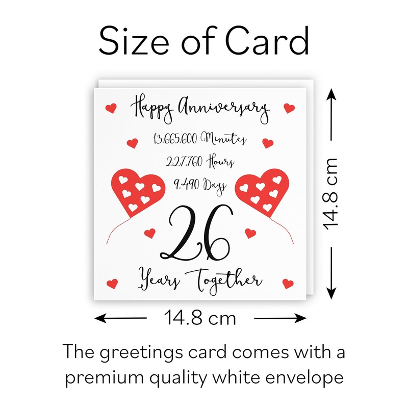 Hunts England - 26th Wedding Anniversary Card - 26 Years
